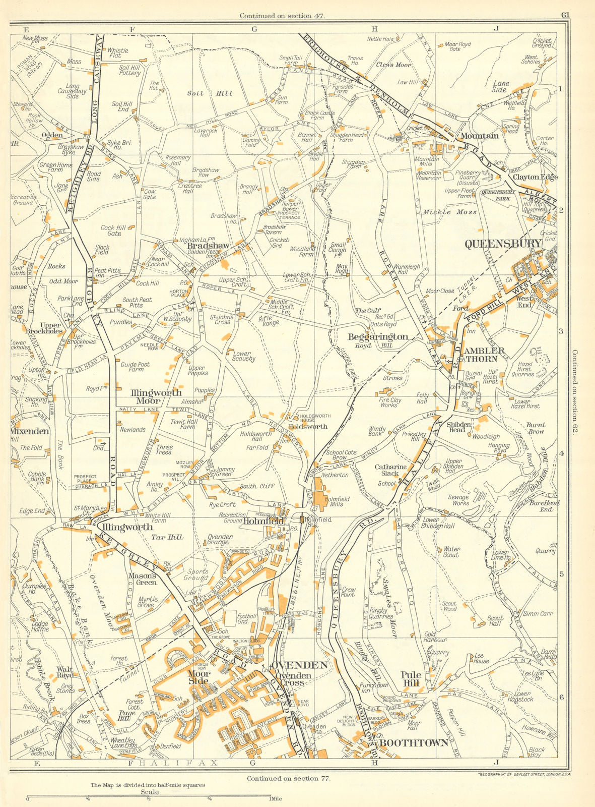 YORKSHIRE Ovenden Boothtown Illingworth Queensbury Ambler Thorn 1935 old map